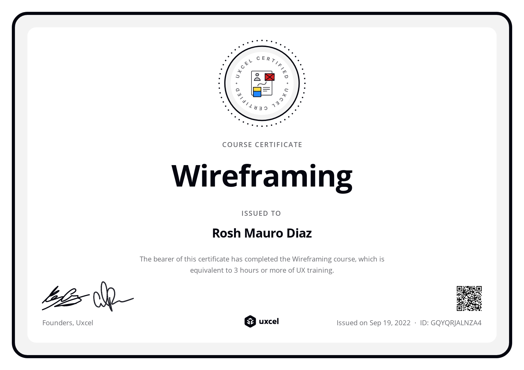 Rosh Mauro Diaz's certificate